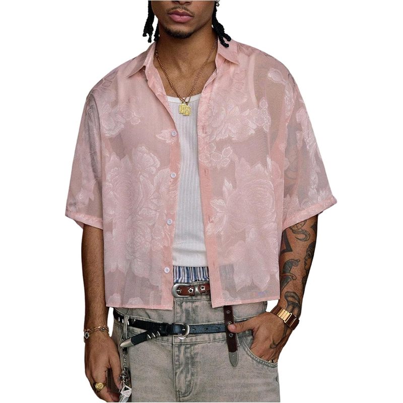 Men's Button Down Shirt Streetwear Crop Top Country Concert Outfits