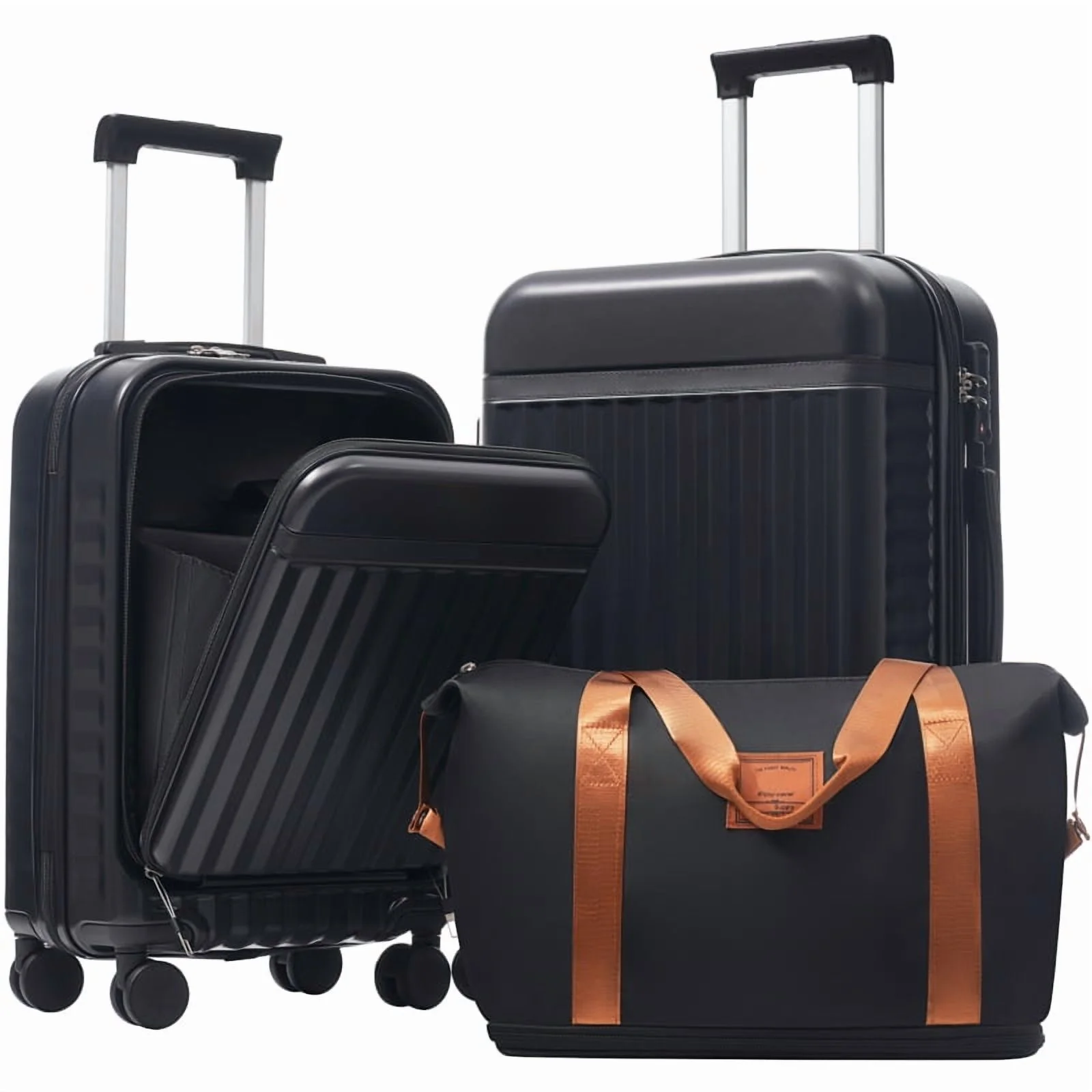 Front Opening Luggage Set 3 Piece, Hardside Carry on Suitcase with USB Port, Expandable Luggage with Handle Bag Spinner Wheels TSA Lock