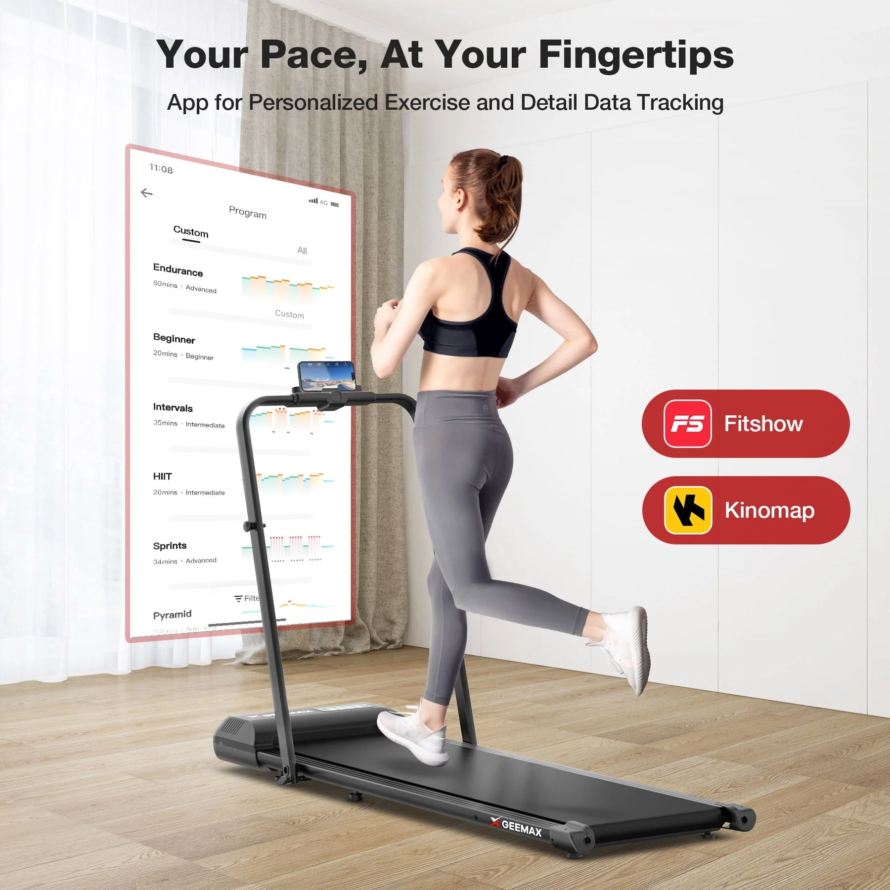 Geemax 2 in 1 Folding Treadmill,3.0HP Under Desk Treadmill for Home,265lbs Capacity 0.6-7.5MHP with APP & LCD Display, Portable Treadmill for Home, Office, Gym