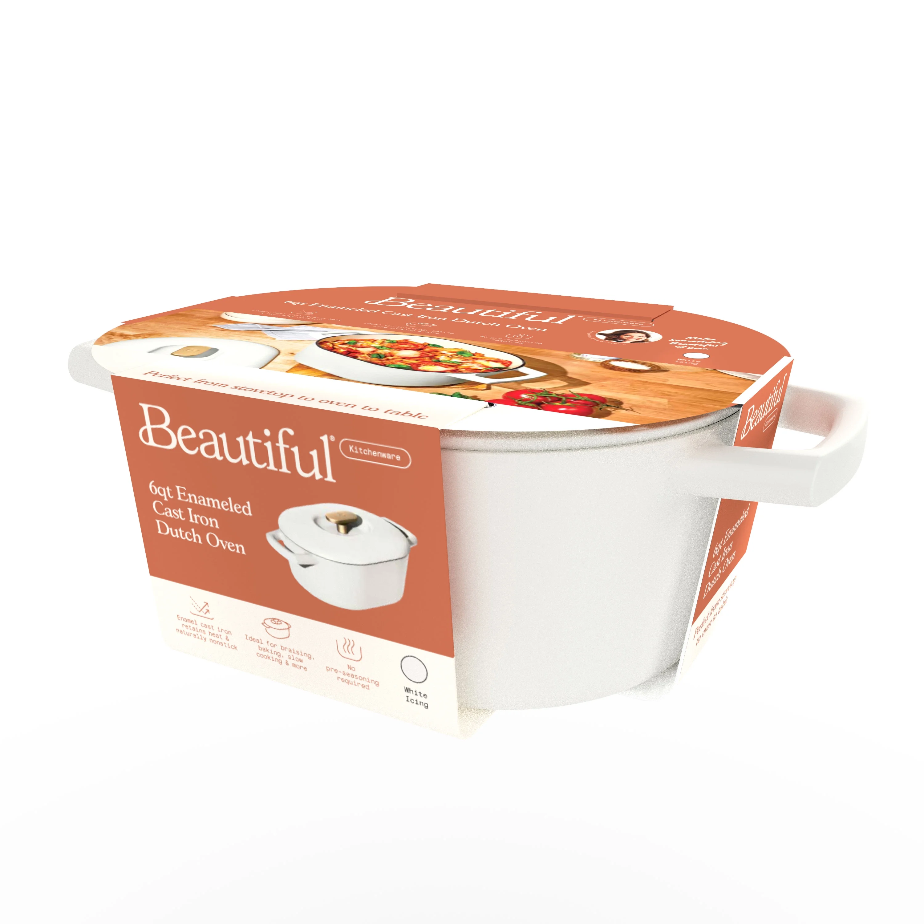 Beautiful 6 Quart Enamel Dutch Oven, Black Sesame by Drew Barrymore