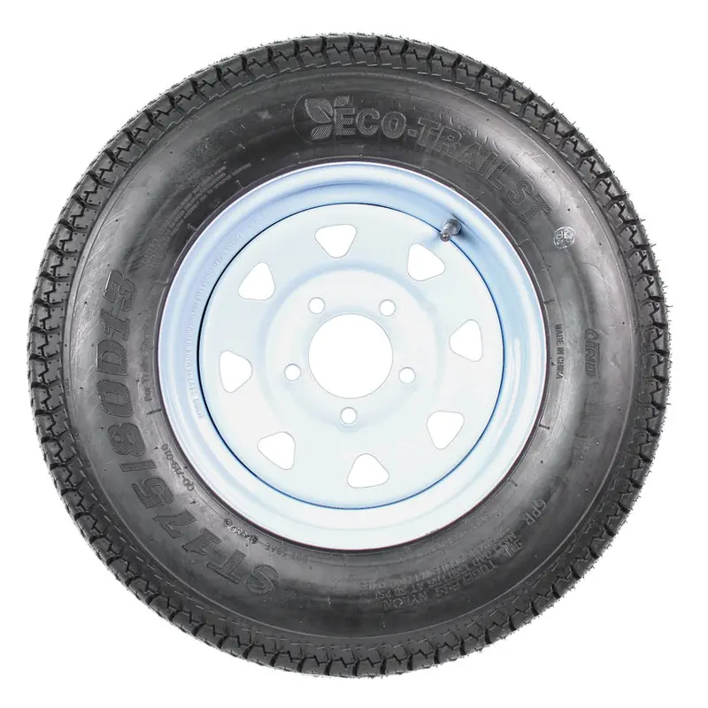2-Pack ST175/80D13 Trailer Tires on White Spoke Rims – Load Range C. 5-Lug Mounting