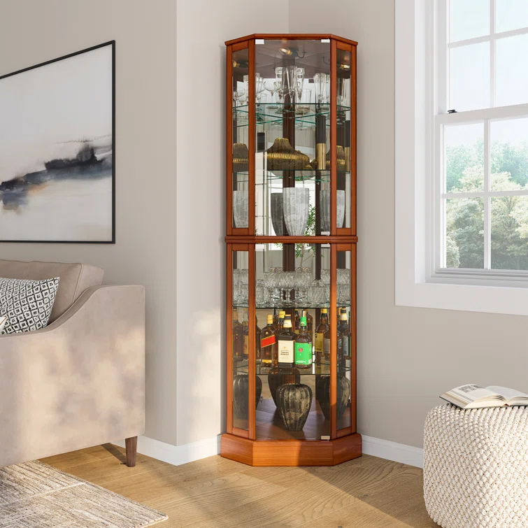 Schmidt Wood/Glass Lighted Corner Curio Cabinet 72 H