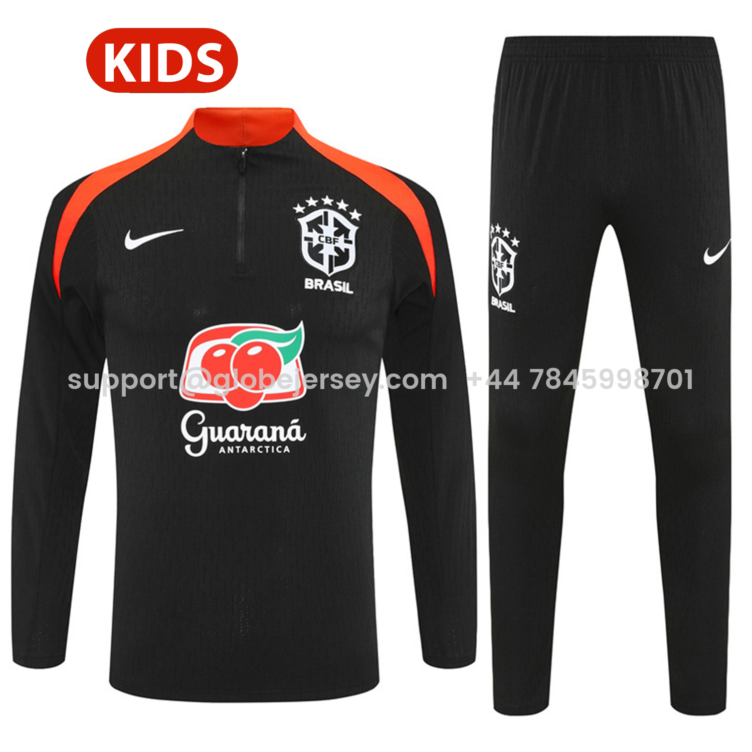 Brazil 25-26 Kids Long Sleeve Training Set - Player Version - Black Top and Pants