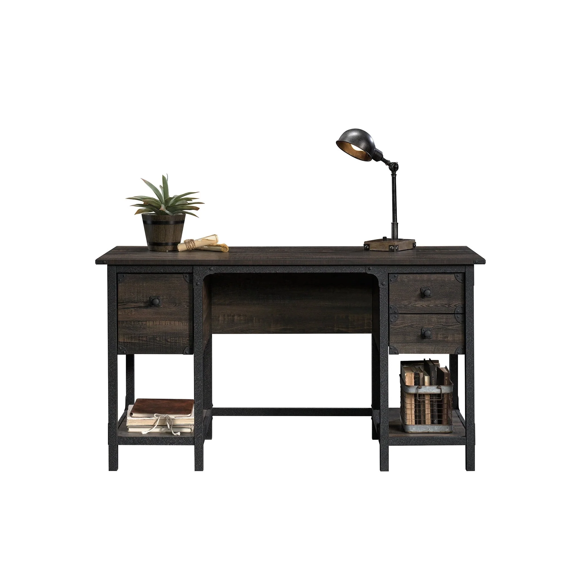 Sauder Steel River Small Computer Desk, Carbon Oak Finish