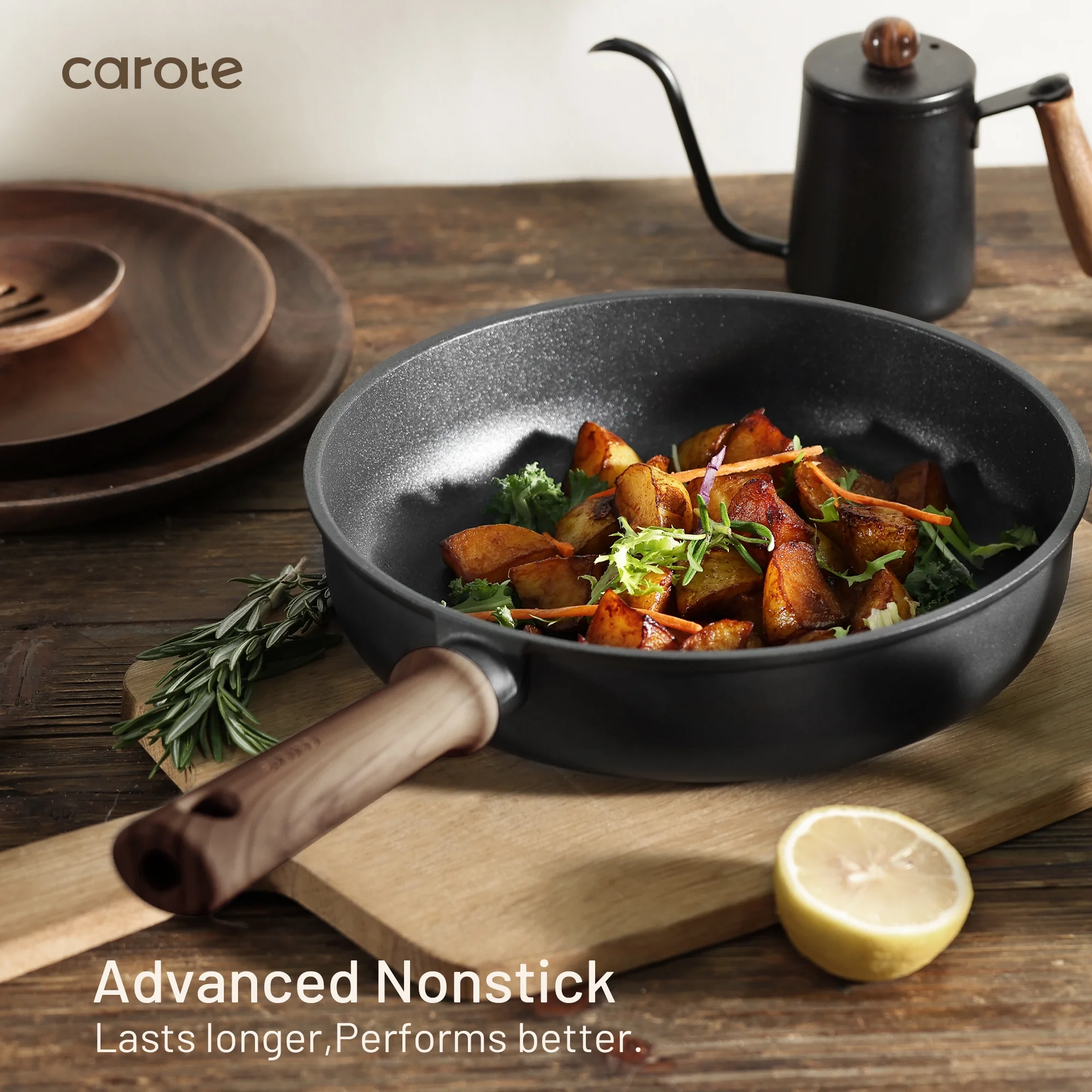 Carote 13-Pcs Nonstick Cookware Sets, Pots and Pans with Stay-Cool Handles, Induction Compatible Kitchen Set,(Black)