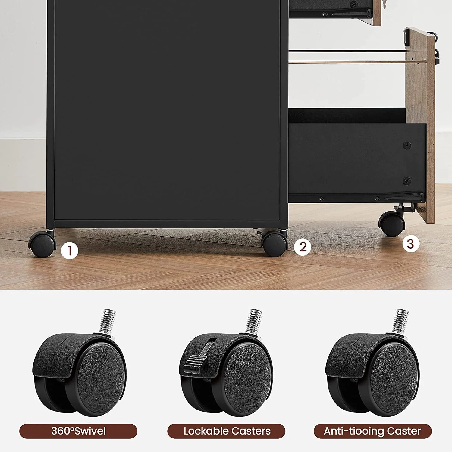 VASAGLE File Cabinet with Lock Filing Cabinet with 2 Storage Drawers for Home Office Open Shelf Greige and Black