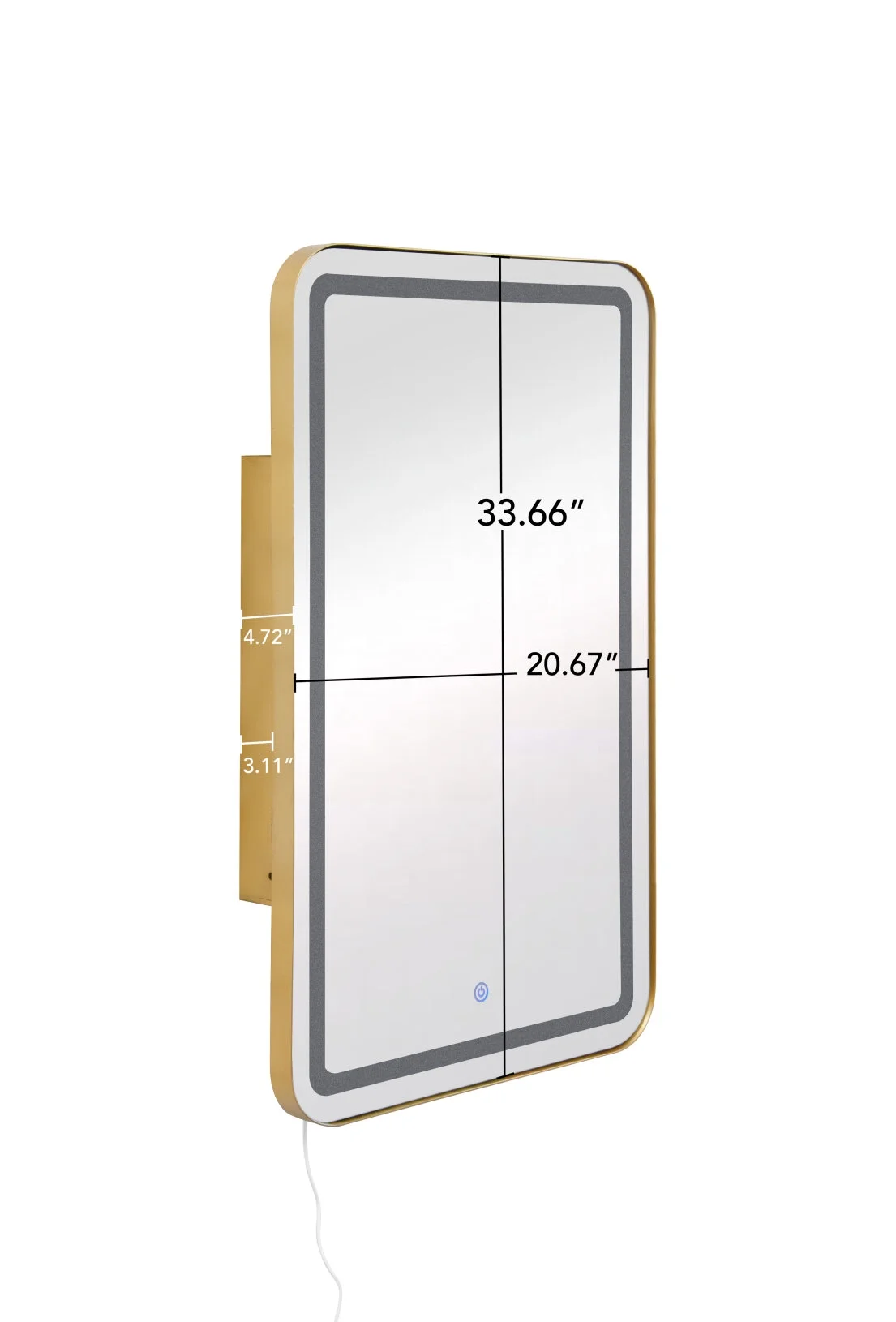 21x34 Inch Gold Medicine Cabinet with LED Mirror, Wall Mounted Bathroom Storage with Adjustable Glass Shelves, Recessed or Surface Mount Design