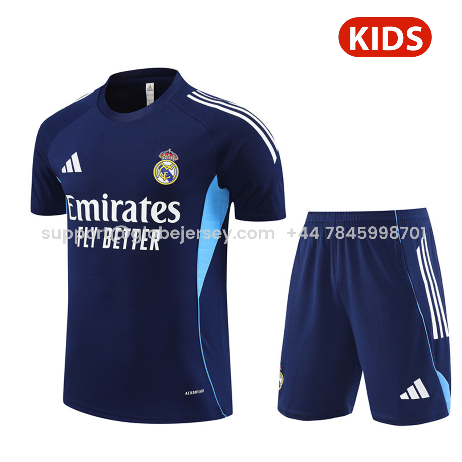 Real Madrid 25-26 Kids Short-Sleeve Training Set - Royal Blue Top & Royal Blue Shorts