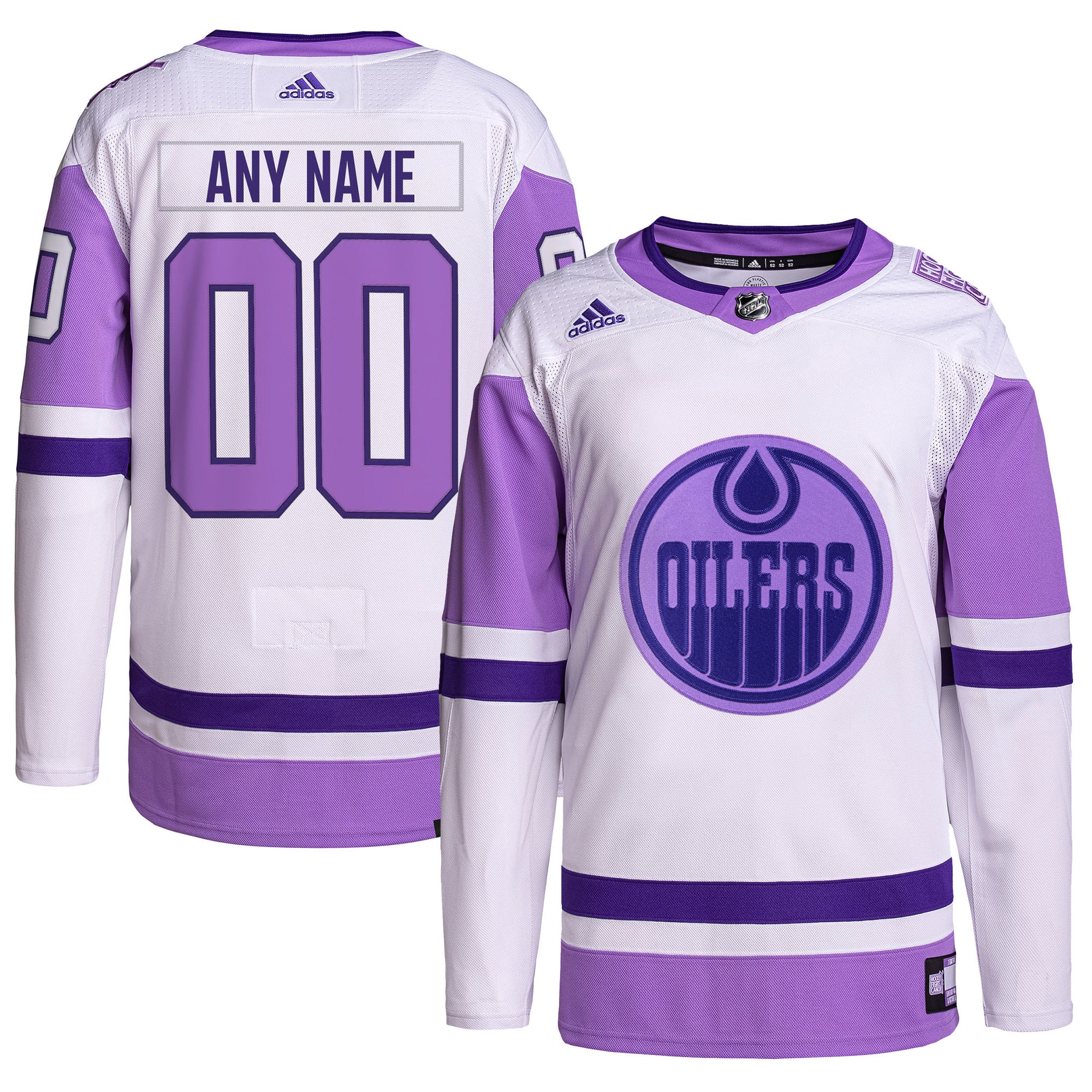 Edmonton Oilers  Hockey Fights Cancer Primegreen  Custom Jersey – White/Purple
