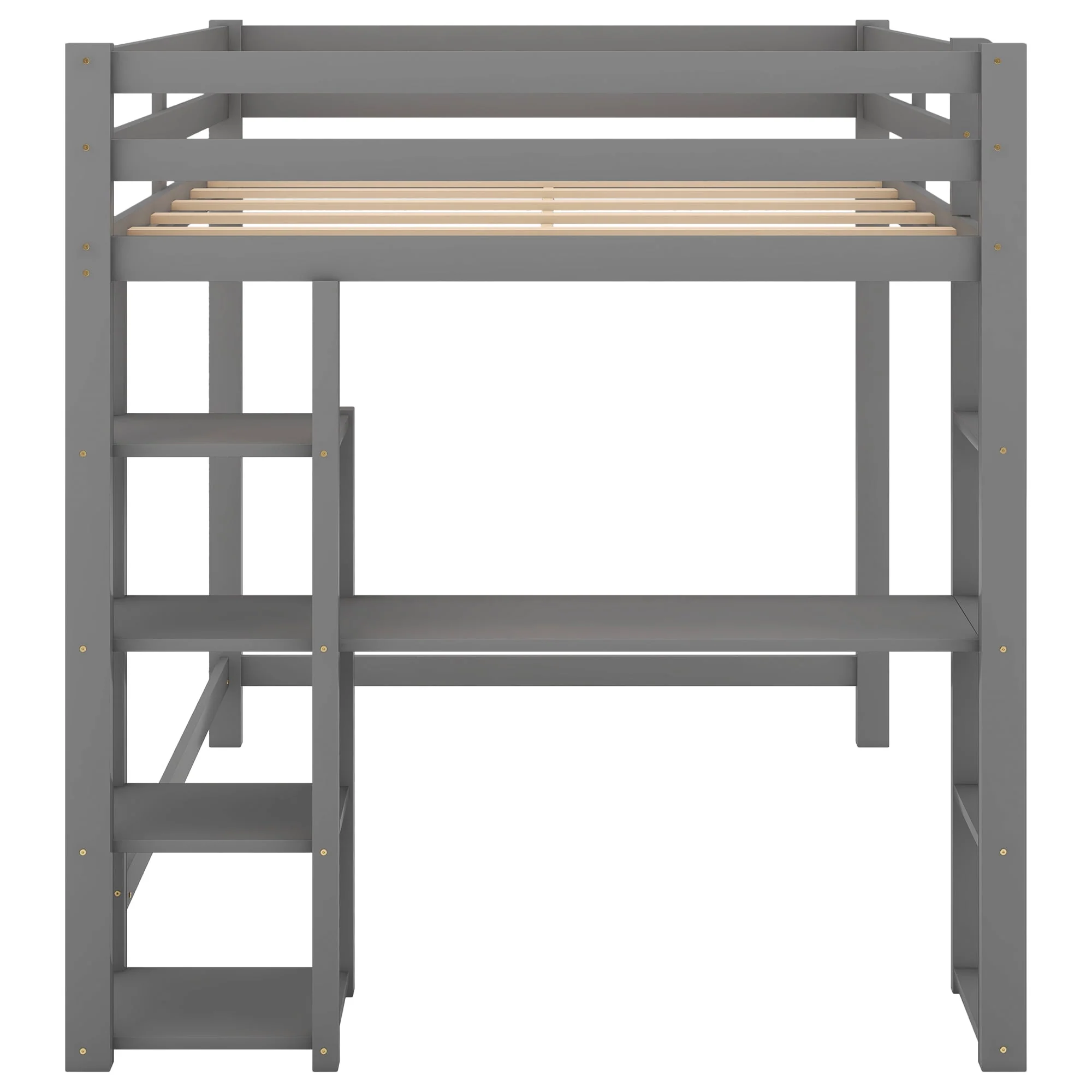 Euroco Full Size Loft Bed with Built-in Desk and Shelves, Gray