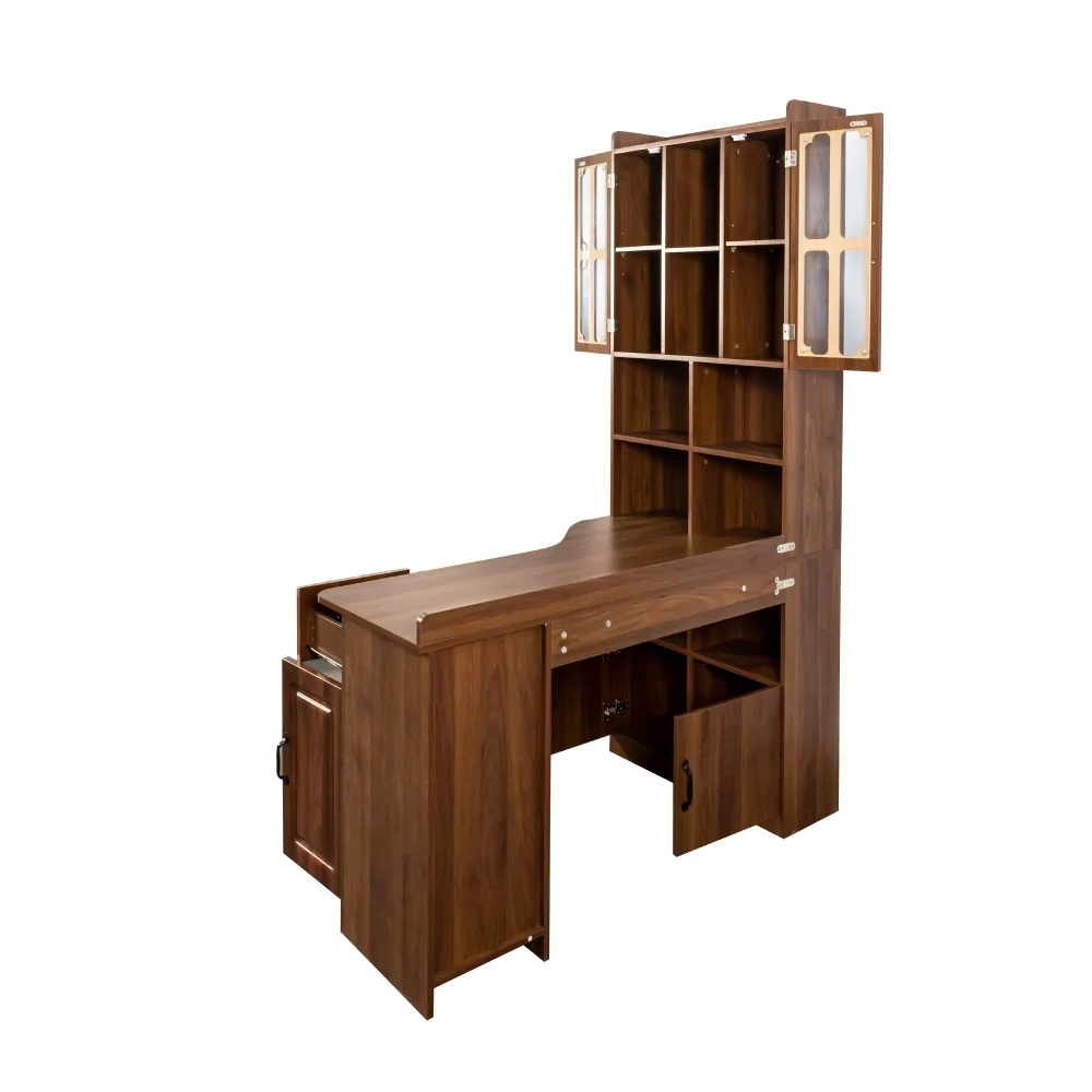 Tcbosik L-Shaped Desk with Storage, Corner Computer Desk with Hutch and Open Shelves, Study Writing Table with Drawer and Cabinets for Home Office, Space Saving, Walnut