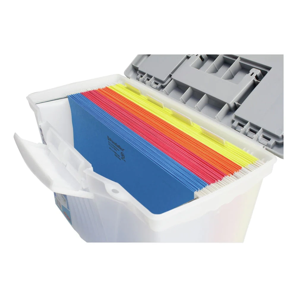 Storex Portable File Storage Box w/Organizer Lid Letter/Legal Clear 61511U01C
