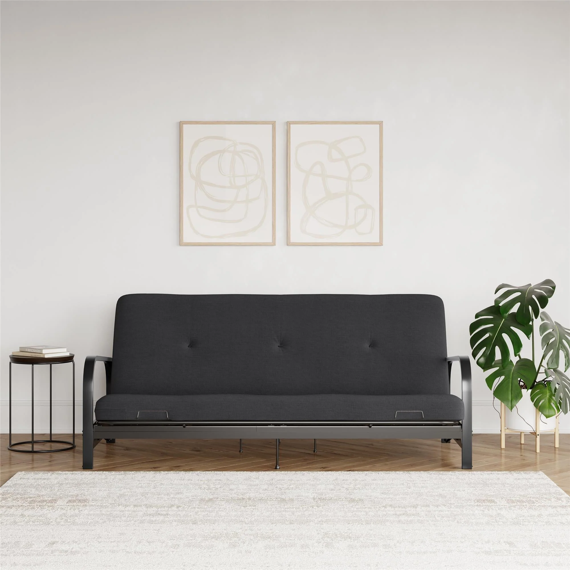 Caddie 6-Inch Futon Mattress with Tufted Cover and Recycled Polyester Fill, Full, Black Linen