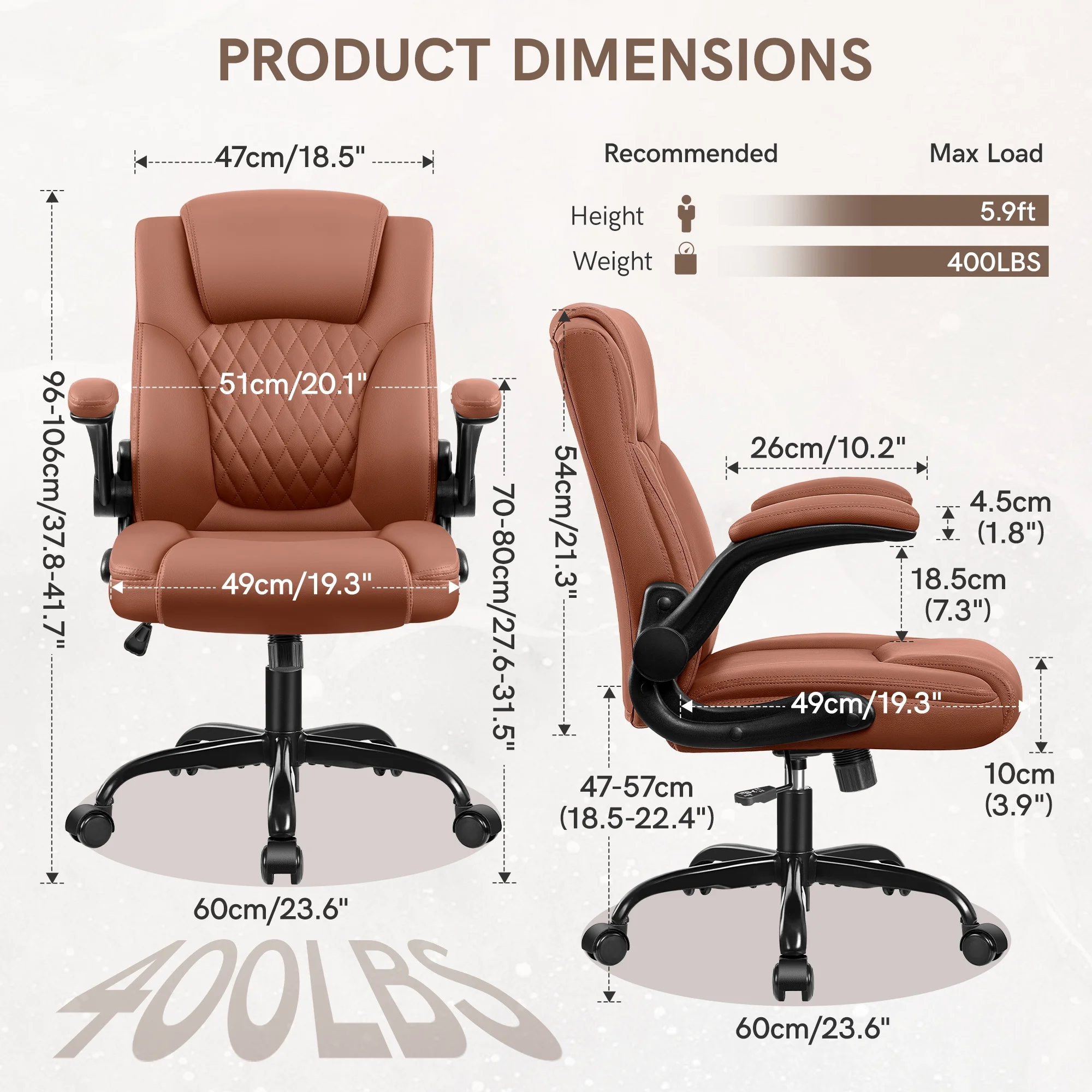 COOLHUT Leather Office Chair, Big and Tall Office Chair 400LBS Wide Seat Ergonomic Computer Desk Chair High Back Executive Leather Chair Adjustable Task Chair Lumbar Back with 8-Year Warranty, Black