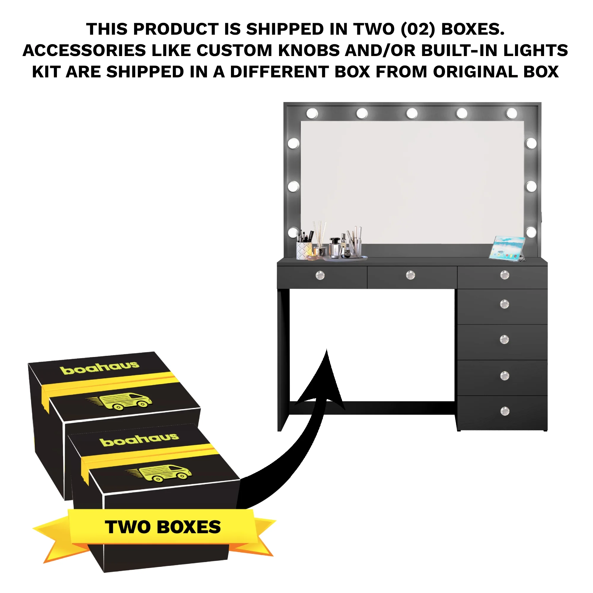 Ember Interiors Peggy Vanity Desk with Lighted Mirror and USB Ports