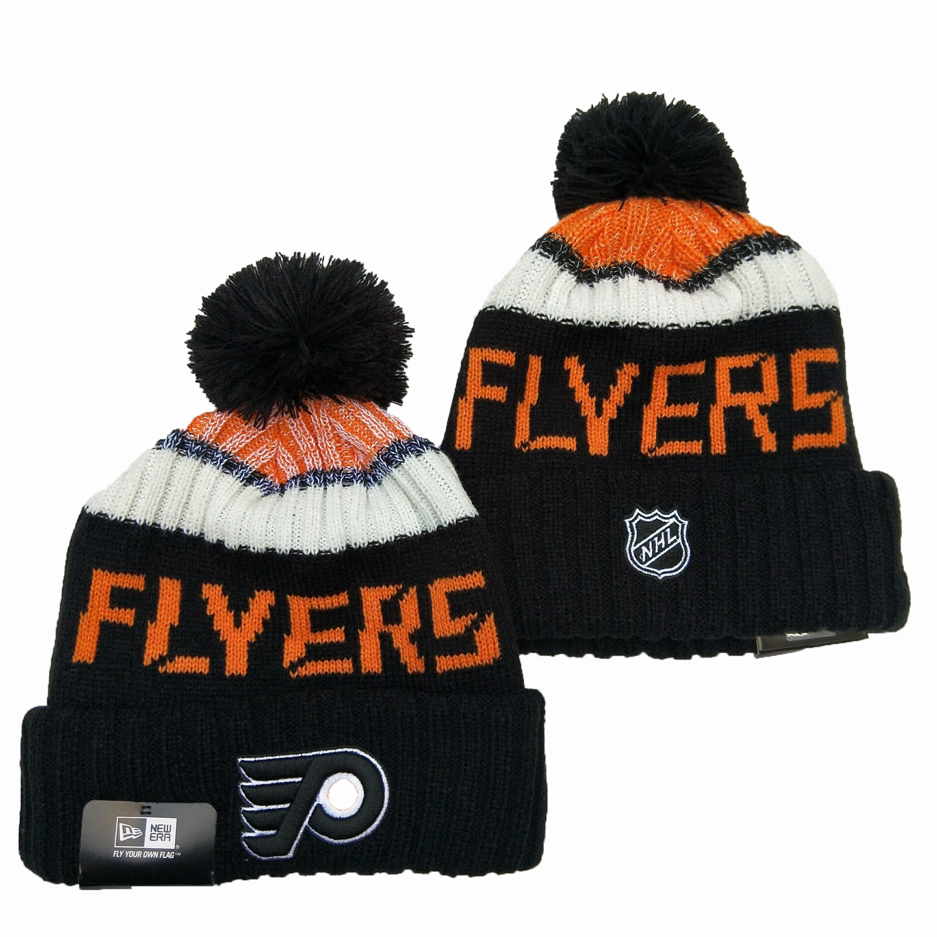 Men's Black Philadelphia Flyers Knit Cuffed Hat with Pom Pom