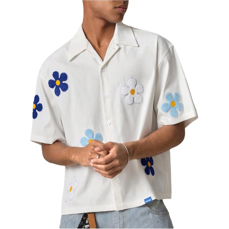 Men's Oversized Short Sleeve Button Down Floral Shirt Collared Summer Streetwear Top