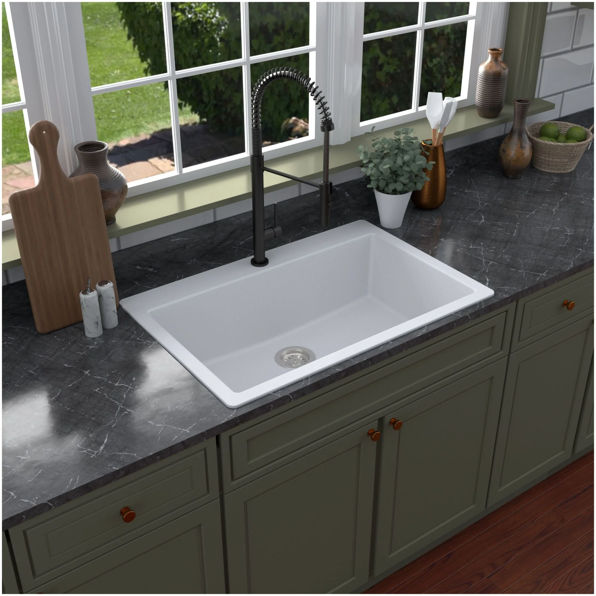 Karran  QT-812 Top Mount 33 in. Large Single Bowl Quartz Kitchen Sink Kit Black