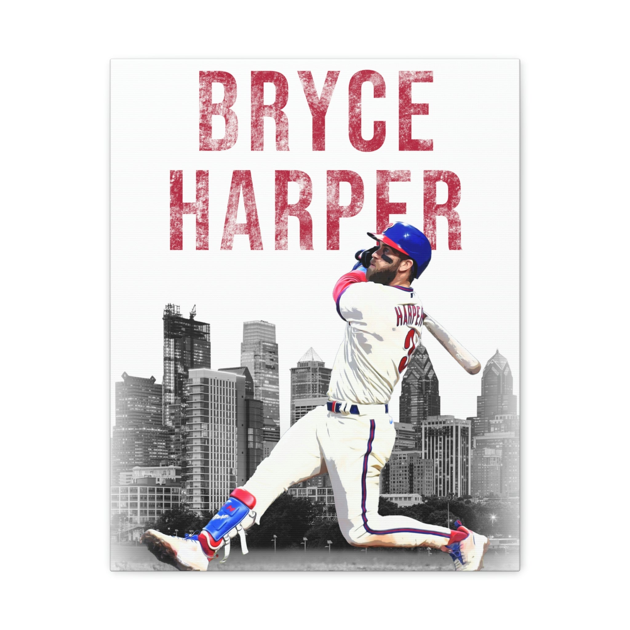 Bryce Harper Philadelphia Phillies Swinging Home Run Premium Wall Art Canvas Wrap
