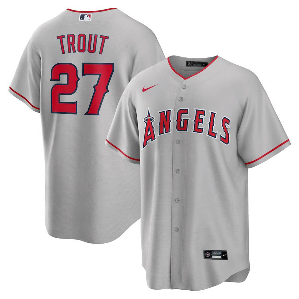 Men's Los Angeles Angels Mike Trout Road Player Name Jersey - Silver