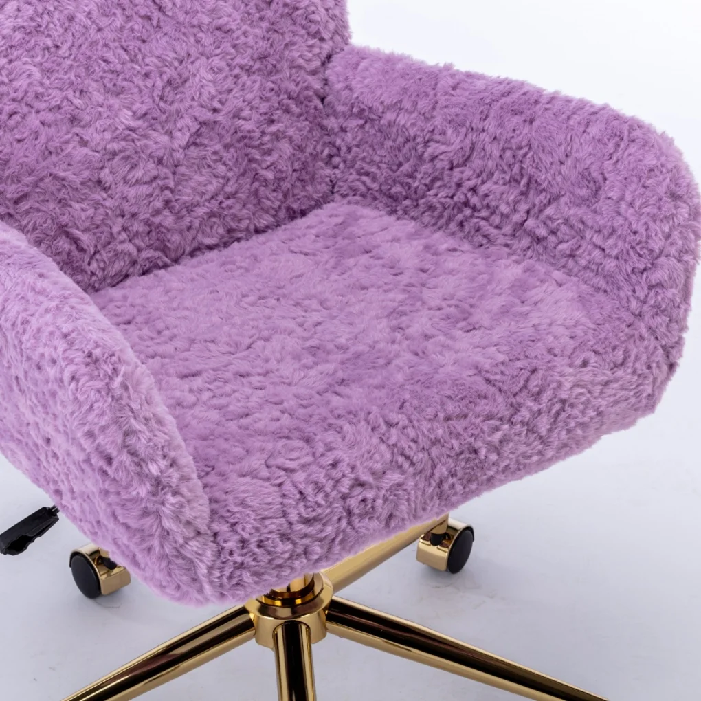 Furniture Office Chair,  Artificial Rabbit Hair Makeup Vanity Chair Chair, 360 Comfy Swivel Armchair with Wheels, Modern Height Adjustable Cute Vanity Chair for Living Room Small Spaces Pink