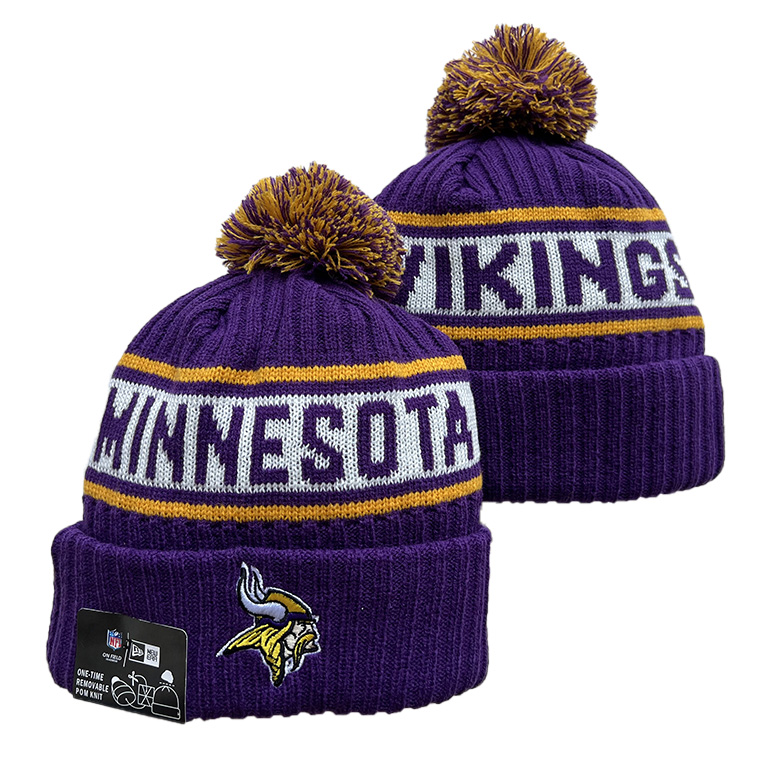 Men's  Black Minnesota Vikings Repeat Cuffed Knit Hat with Pom