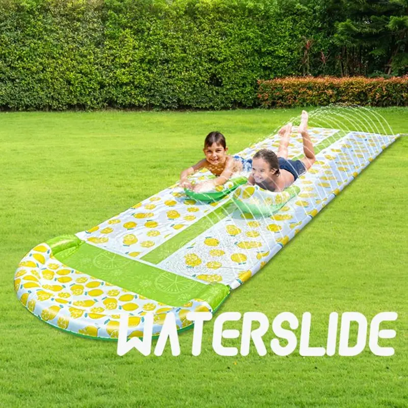 15.7*4.5ft Slip and Slide. Double Deluxe Lemon Lawn Water Slides Backyard Water Toys with 2 Boogie Boards. Waterslide with Splash Sprinkler - Outdoor Summer Toy for Kids Adults