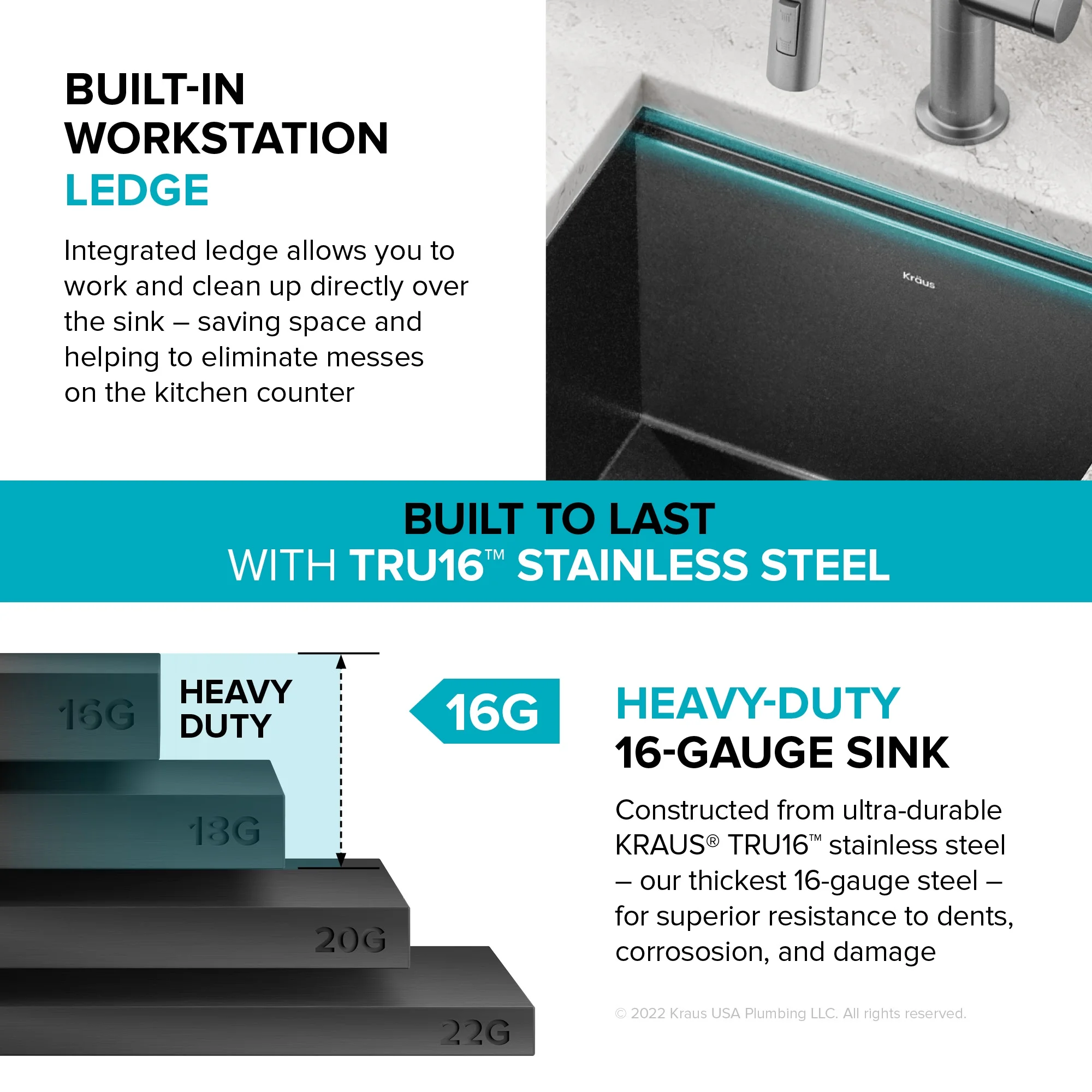 KRAUS Kore 17 Undermount Workstation 16 Gauge Black Stainless Steel Single Bowl Kitchen Bar Sink in PVD Gunmetal Finish with Accessories