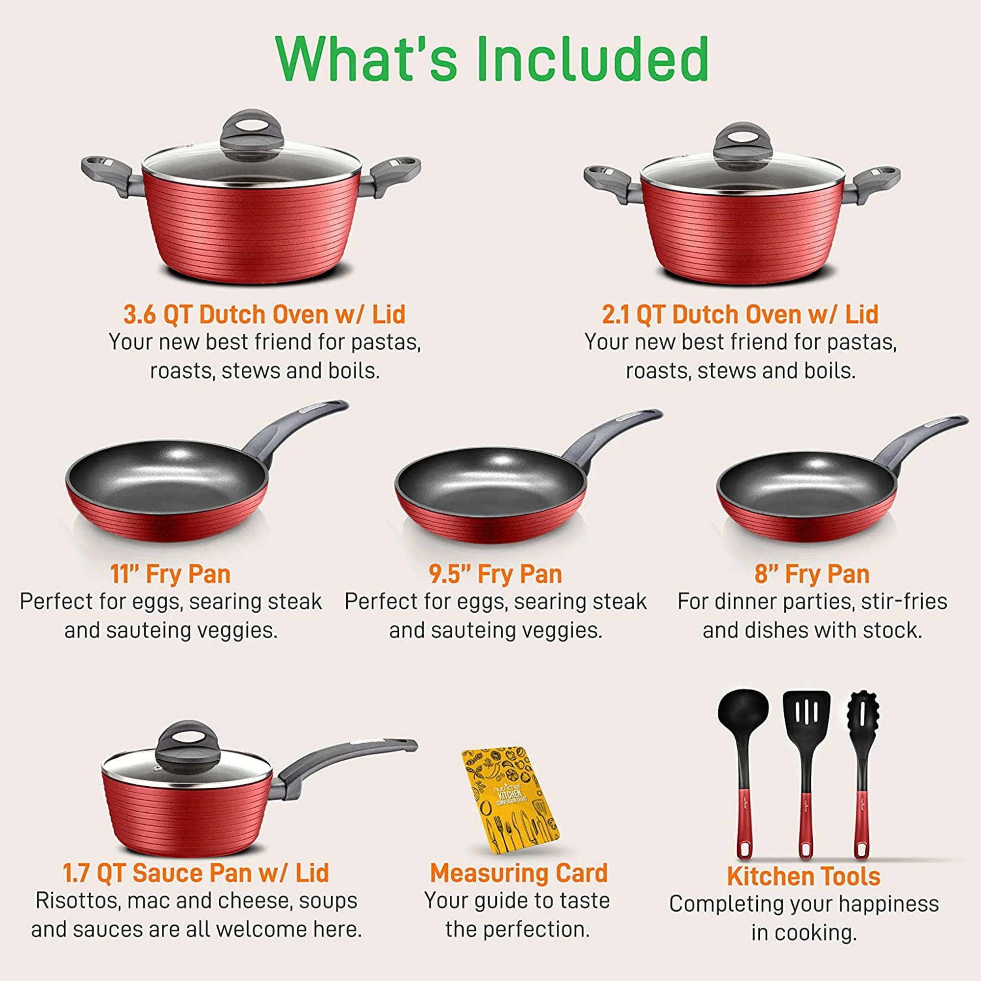NutriChef Ridge Line Nonstick Kitchen Cookware Pots and Pan, 12 Piece Set, Gray