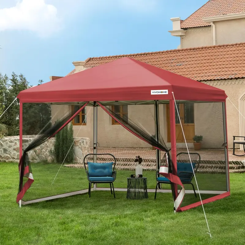 10'×10′ Easy-Setup Canopy Tent – Enclosed Mosquito Net Screen Tent with Dual Zipper Doors & Rolling Storage Bag for Outdoor Events