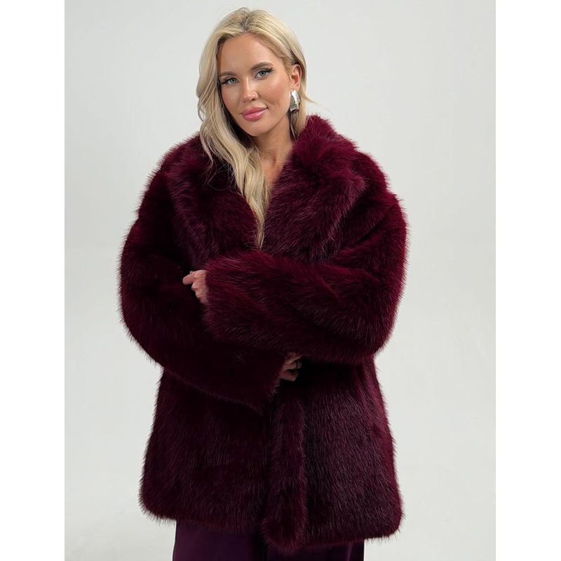 Women Faux Fur Coat Lapel Warm Open Front Winter Outerwear