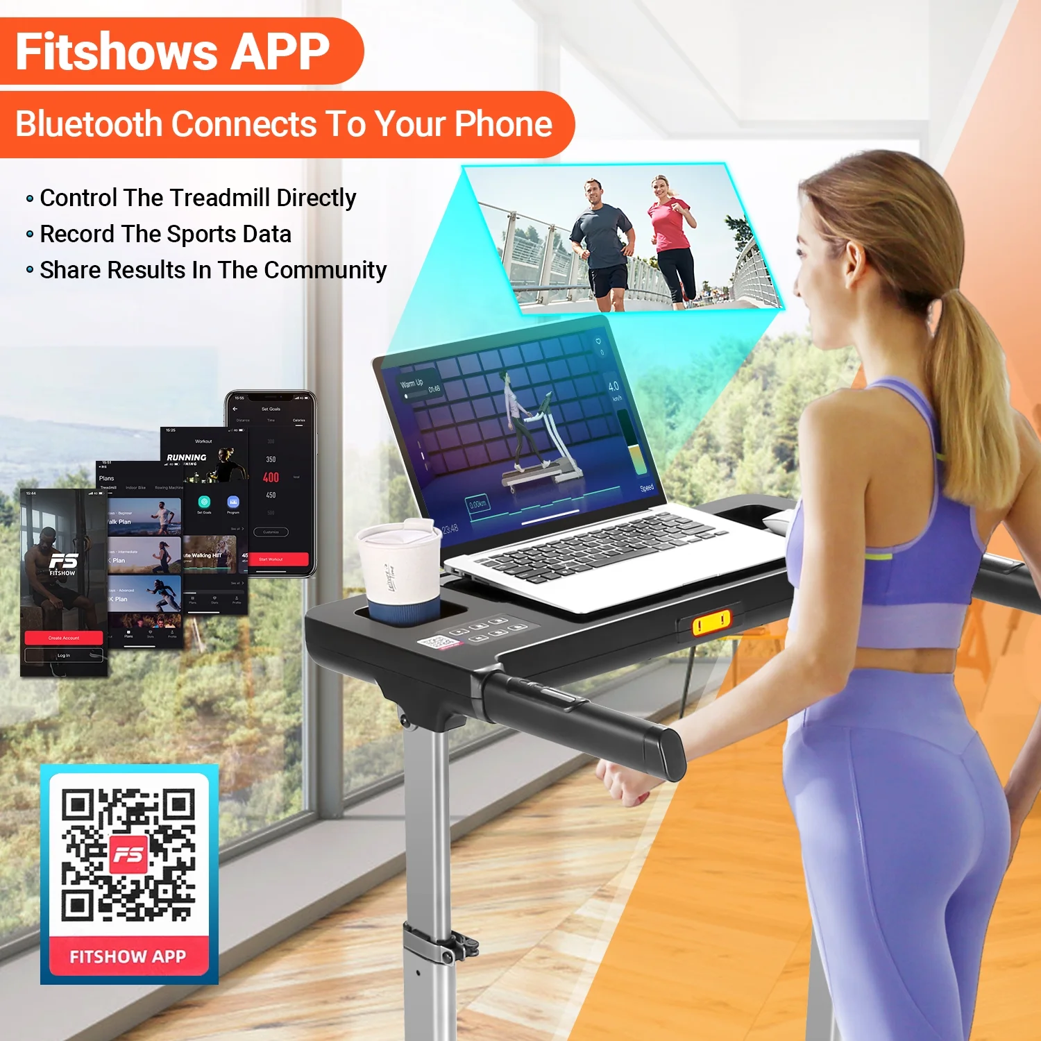 Simpfree Treadmill with Height-Adjustable Desk, 300LBS Folding Treadmill with Incline\App\Bluetooth Speakers\LED Monitor\64 Programs for Home, 0.6-7.5MPH/h