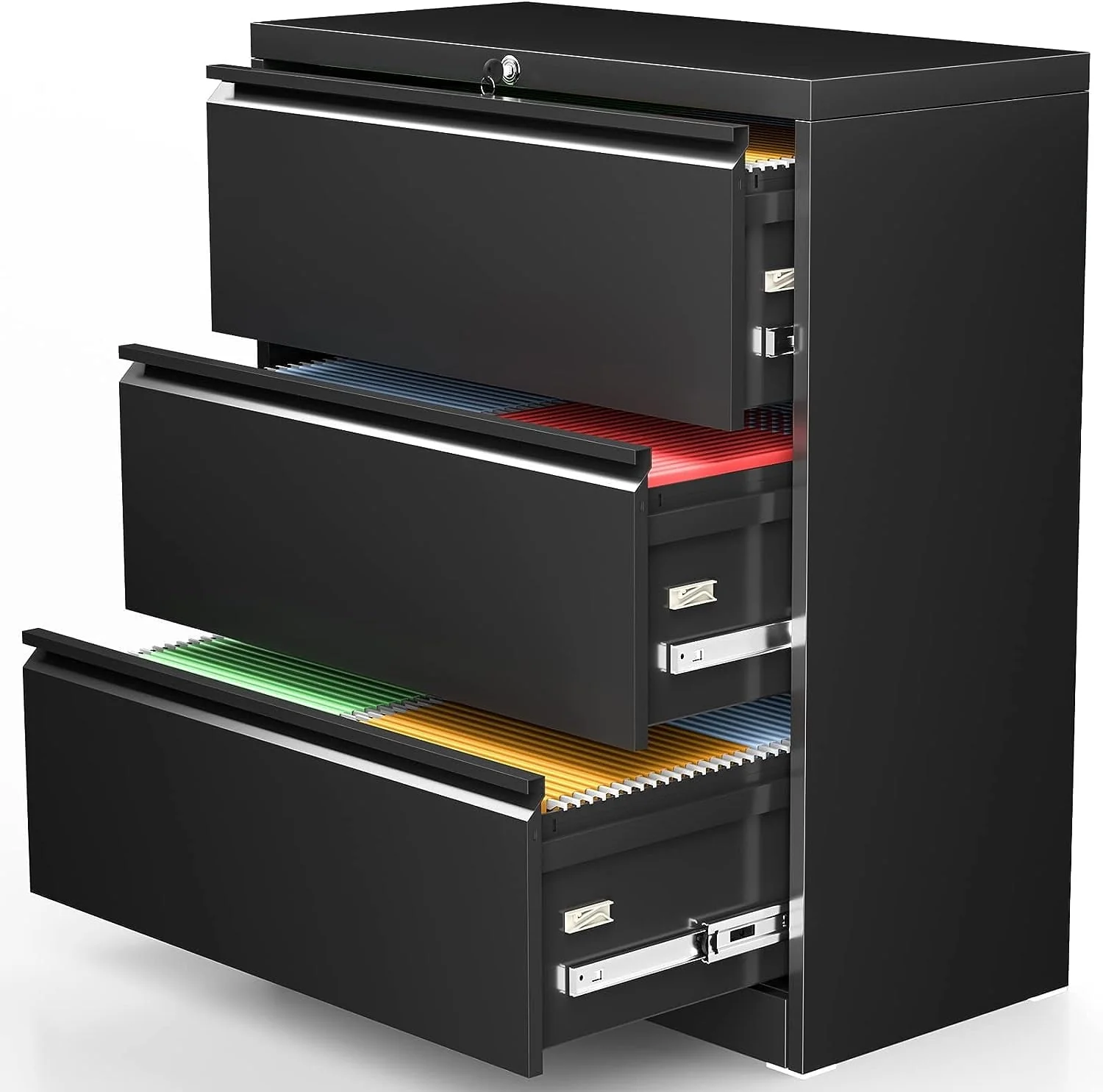SUNCROWN 2 Drawer Lateral Metal File Storage  Cabinet with Lock for Legal/Letter A4 Size, Black