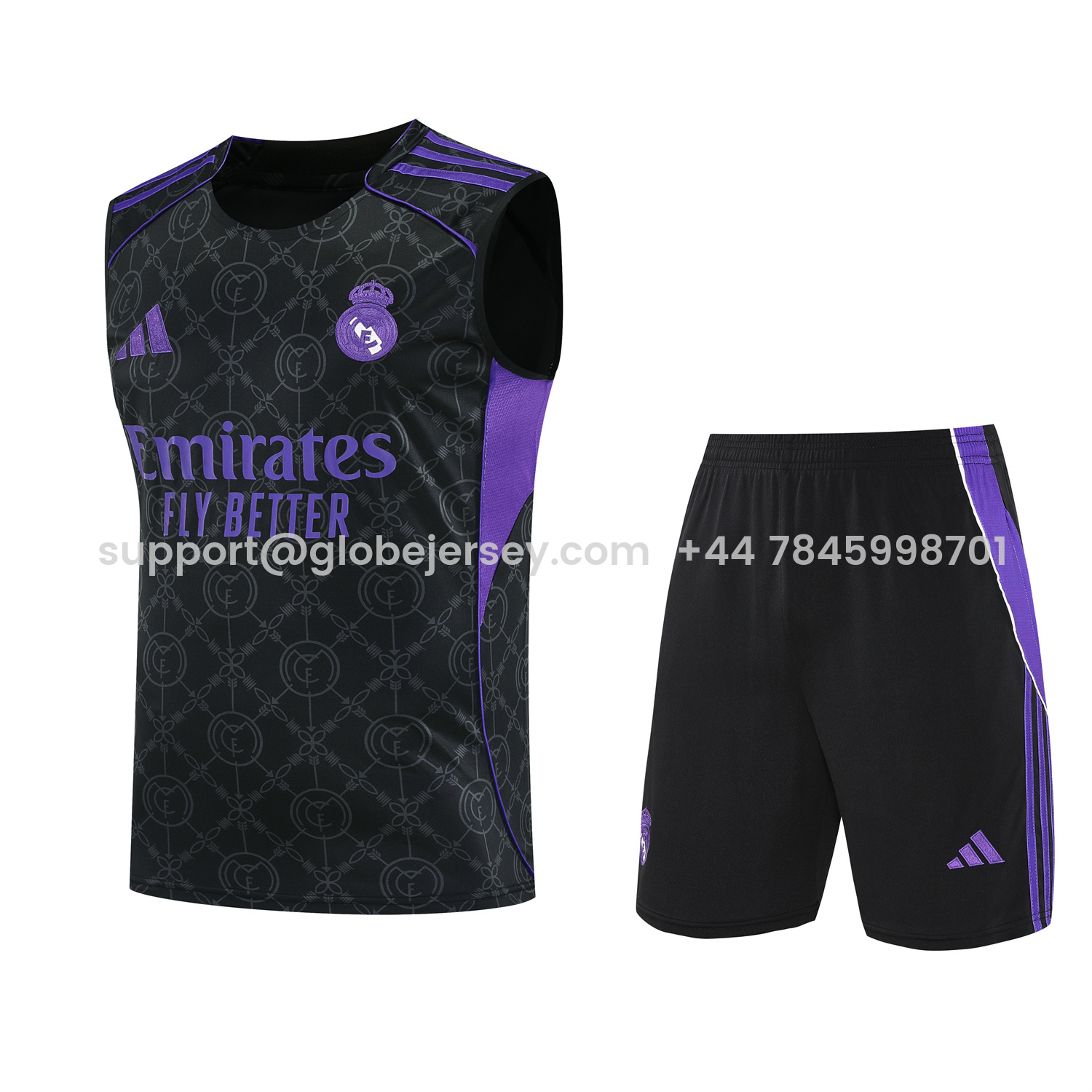 Real Madrid 25-26 Vest Training Set - Blue Edge Black Vest & Black Shorts