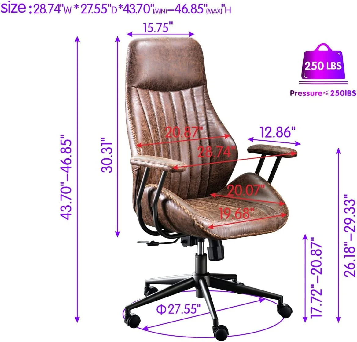 Ovios Ergonomic Office Chair High Back Computer Desk Deepen Seat Chair with Lumbar Support for Home Office