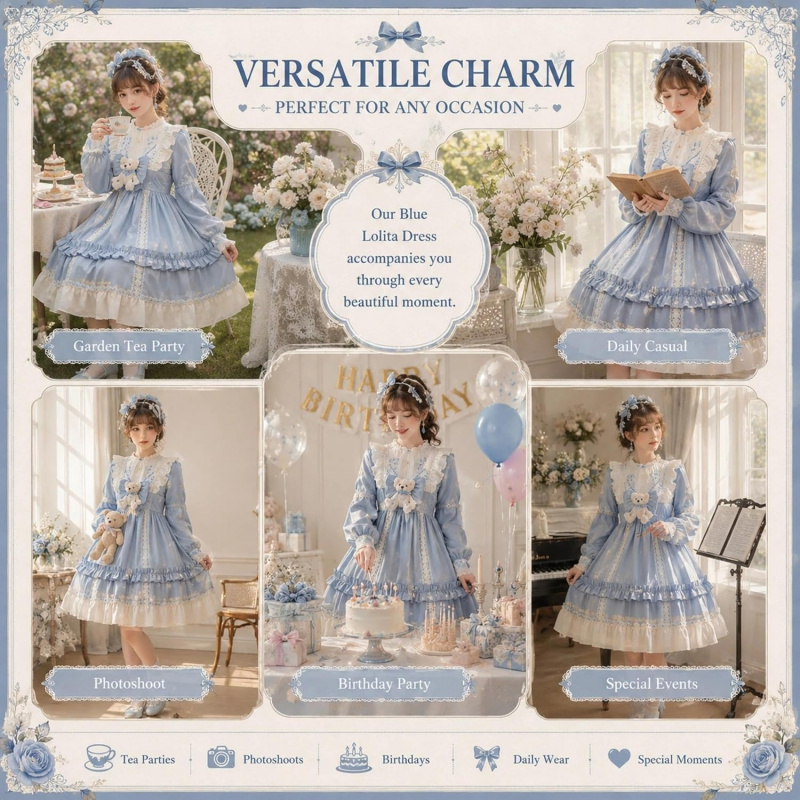 Teens Lolita Princess Dress Kawaii Long Sleeve Chiffon Skirt Petite Dress