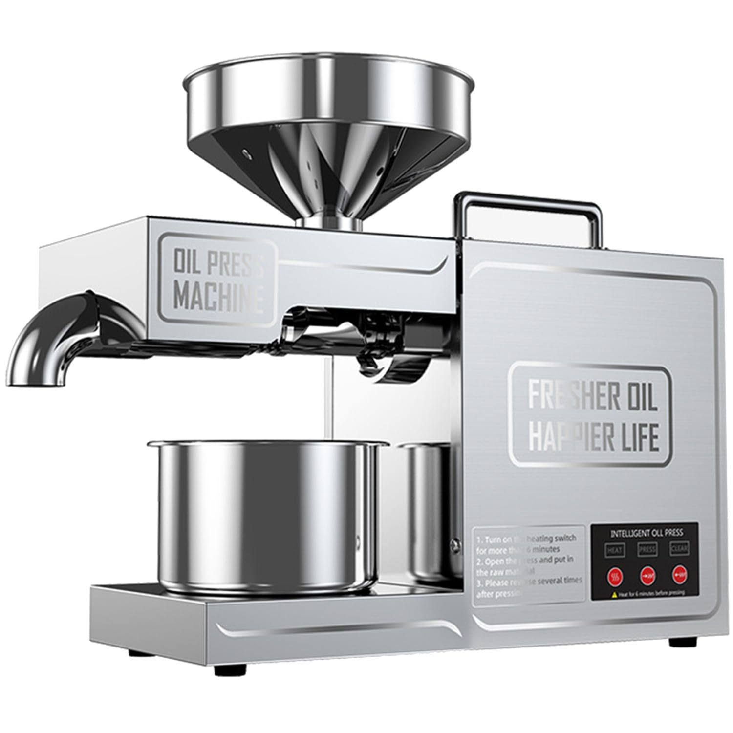 RETRIN Pressa per Olio in Acciaio Inossidabile 820 W,Frantoio a Olio Elettrico Spremitura a Freddo/Caldo,Preriscaldamento 6 Minuti,Produzione Olio al