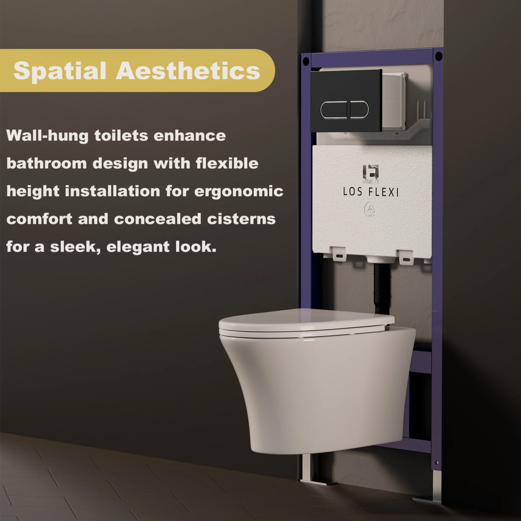 Los Flexi Compact Wall-Mount Toilet Set - Round Bowl, In-Wall Tank, Tornado Flush, Actuator Plate Included