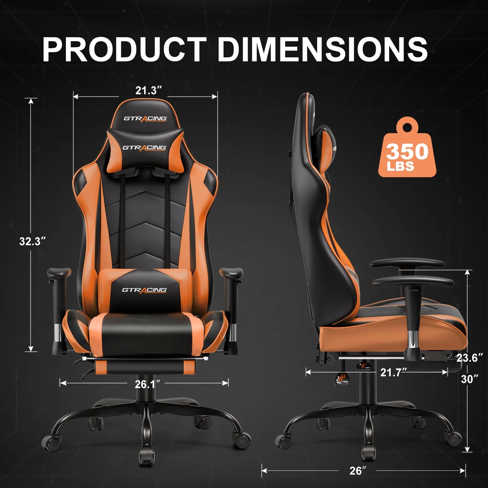 GTRACING Gaming Chair, Ergonomic Office Desk Chair with Lumbar Support, PU Leather, Footrest & Adjustable Headrest, Red