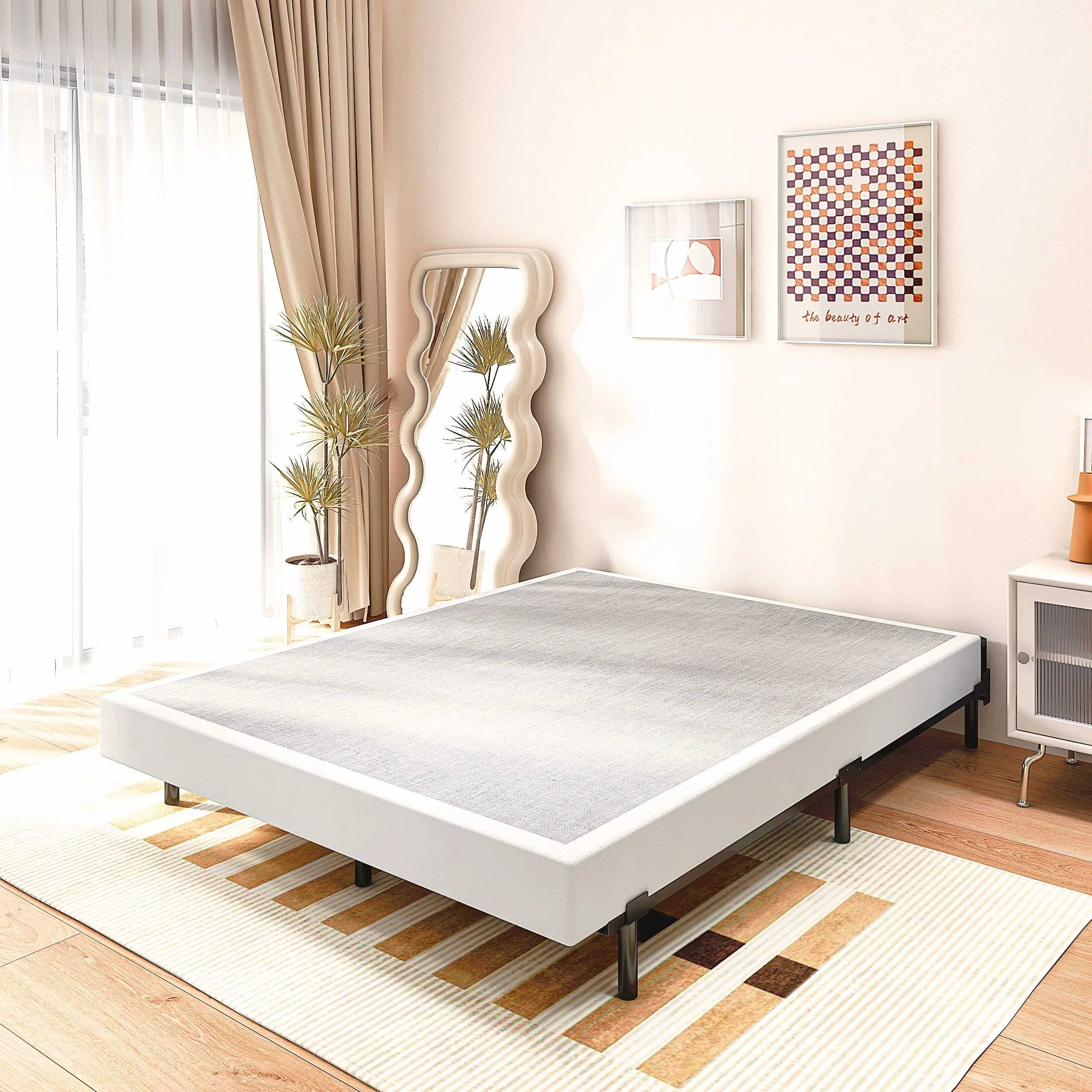 COMASACH 7 Inch Metal Box Spring, Heavy - Duty Mattress Foundation, Fabric Cover Included, Queen Size