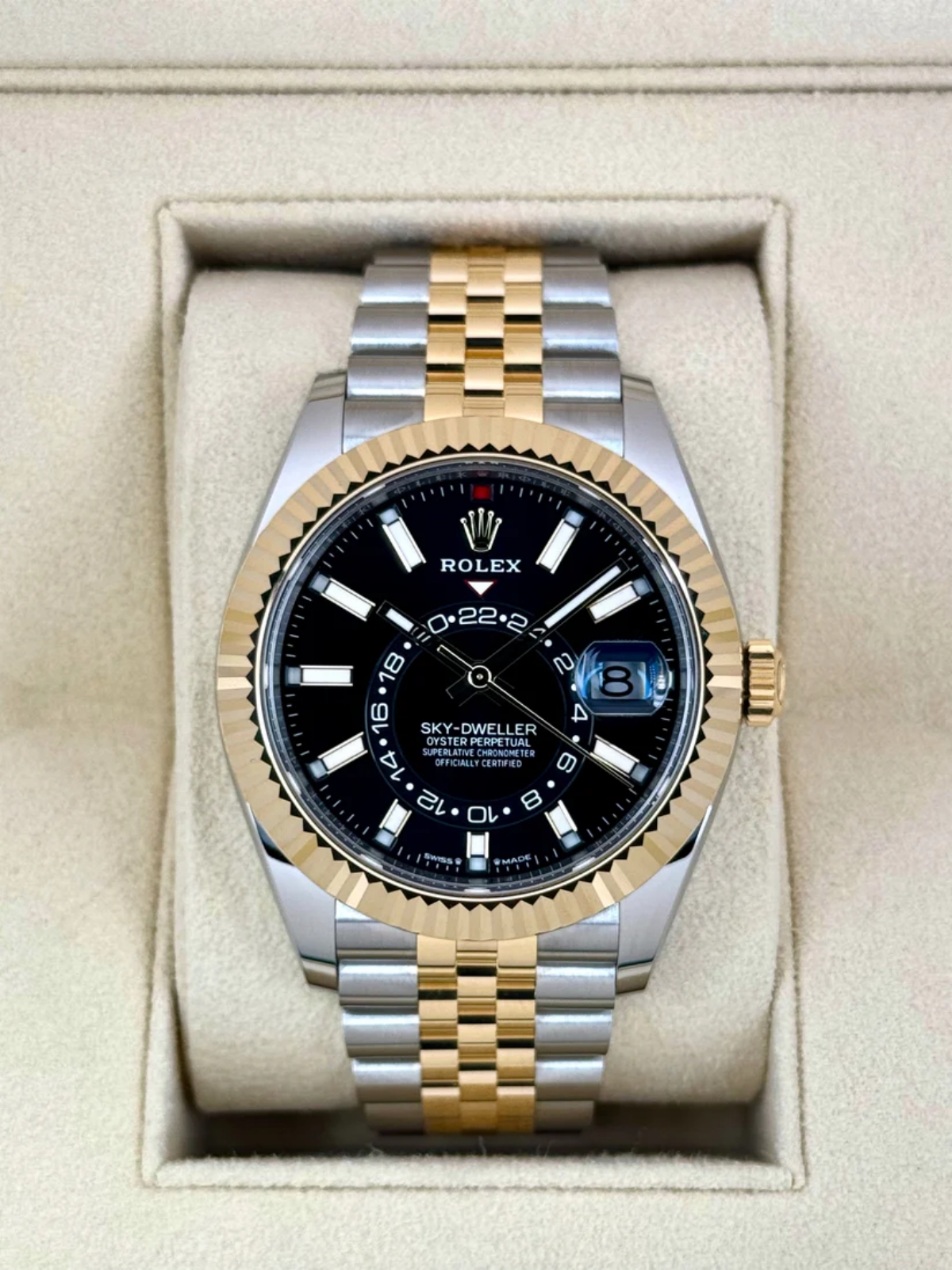 【Super Clone】RLX  Sky-Dweller 42mm Two-Tone Yellow Gold Black Dial Jubilee - 336933 - New 2025