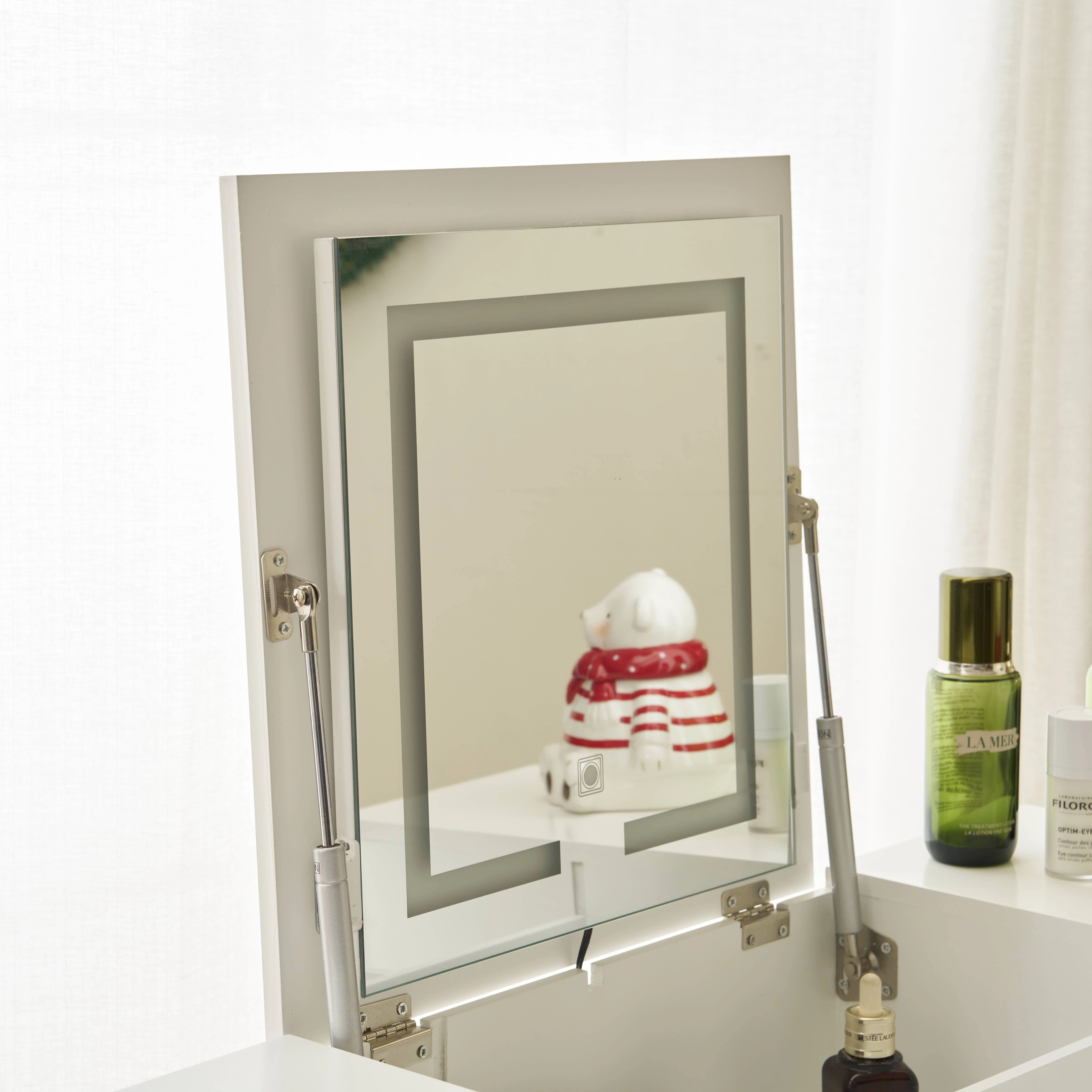 Ktaxon Vanity Set,Flip-top Mirror Dressing Table Makeup Vanity Table Writing Desk with 2 Drawers and Stool, White