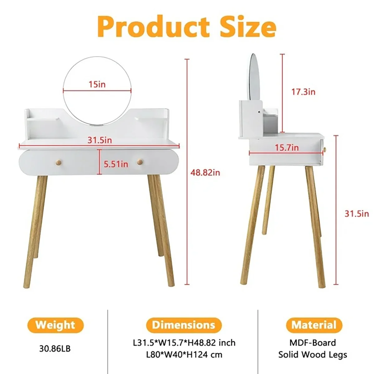 SolarSoda Vanity Table with Mirror, 2 Drawers Makeup Dressing Desk, Teen Adult(Without Stool)