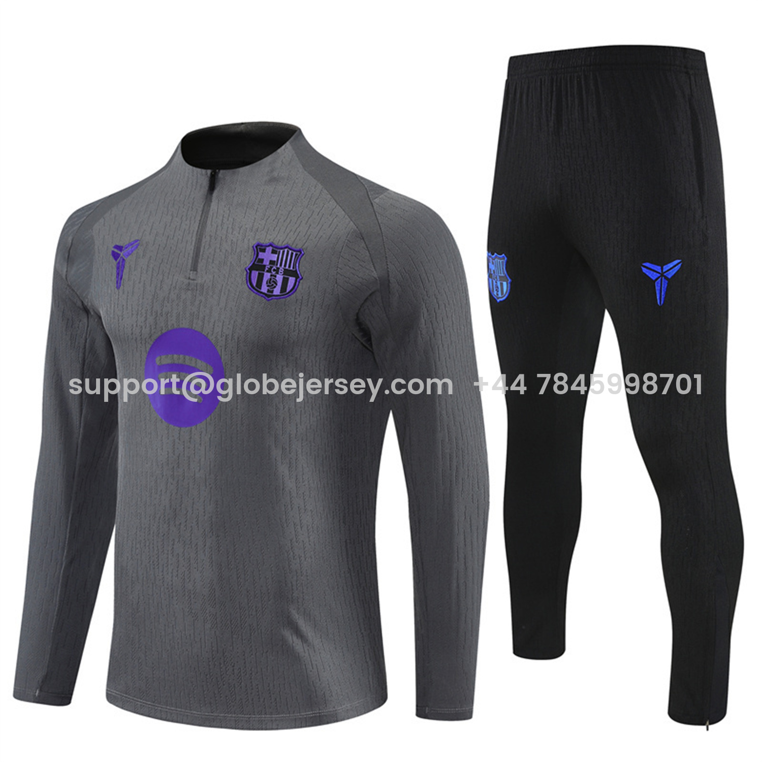 Barcelona 25-26 Long Sleeve Training Set - Grey Top & Black Pants