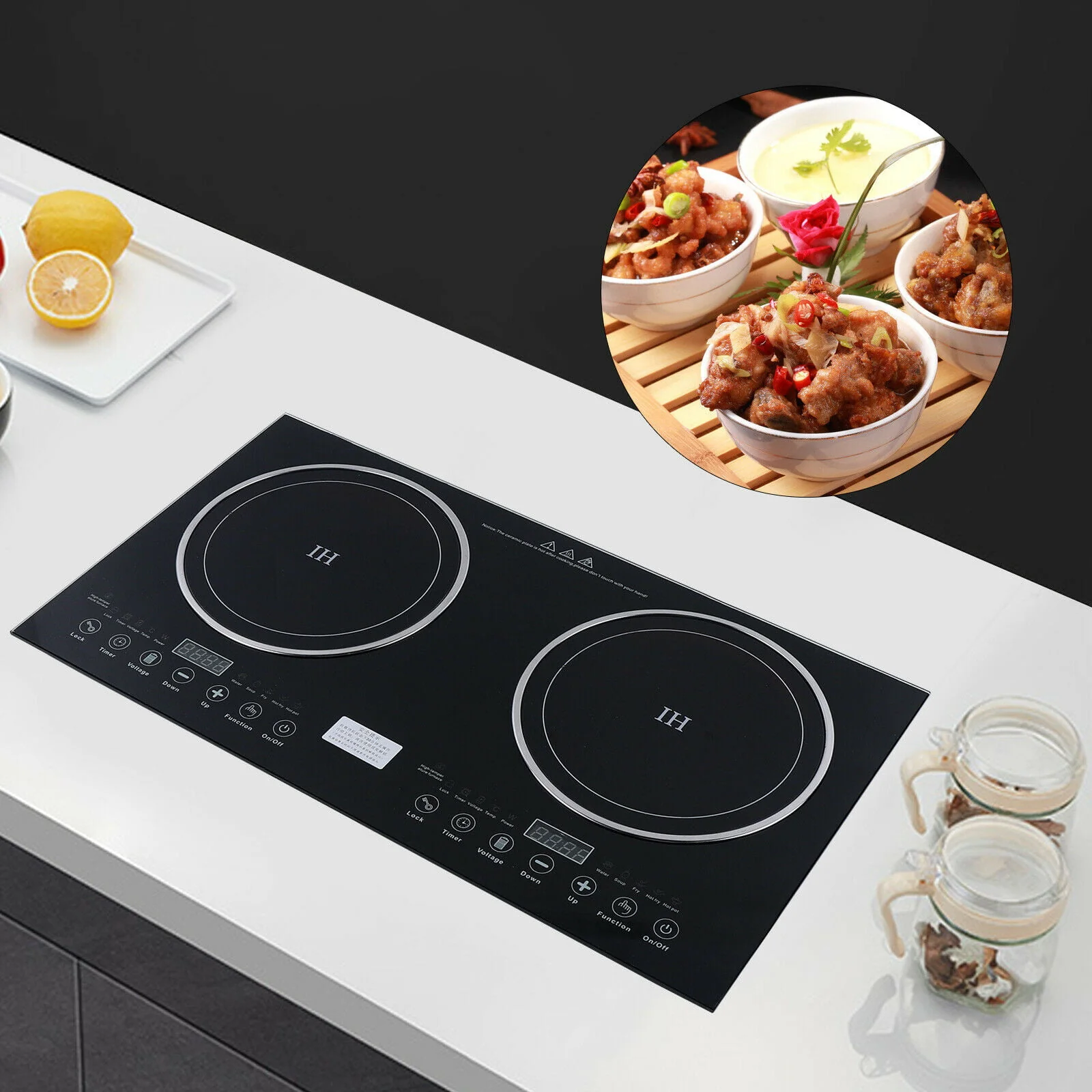 110V Electric Countertop/Built in Induction Ceramic Cooker Cooktop 2Burner 2600W