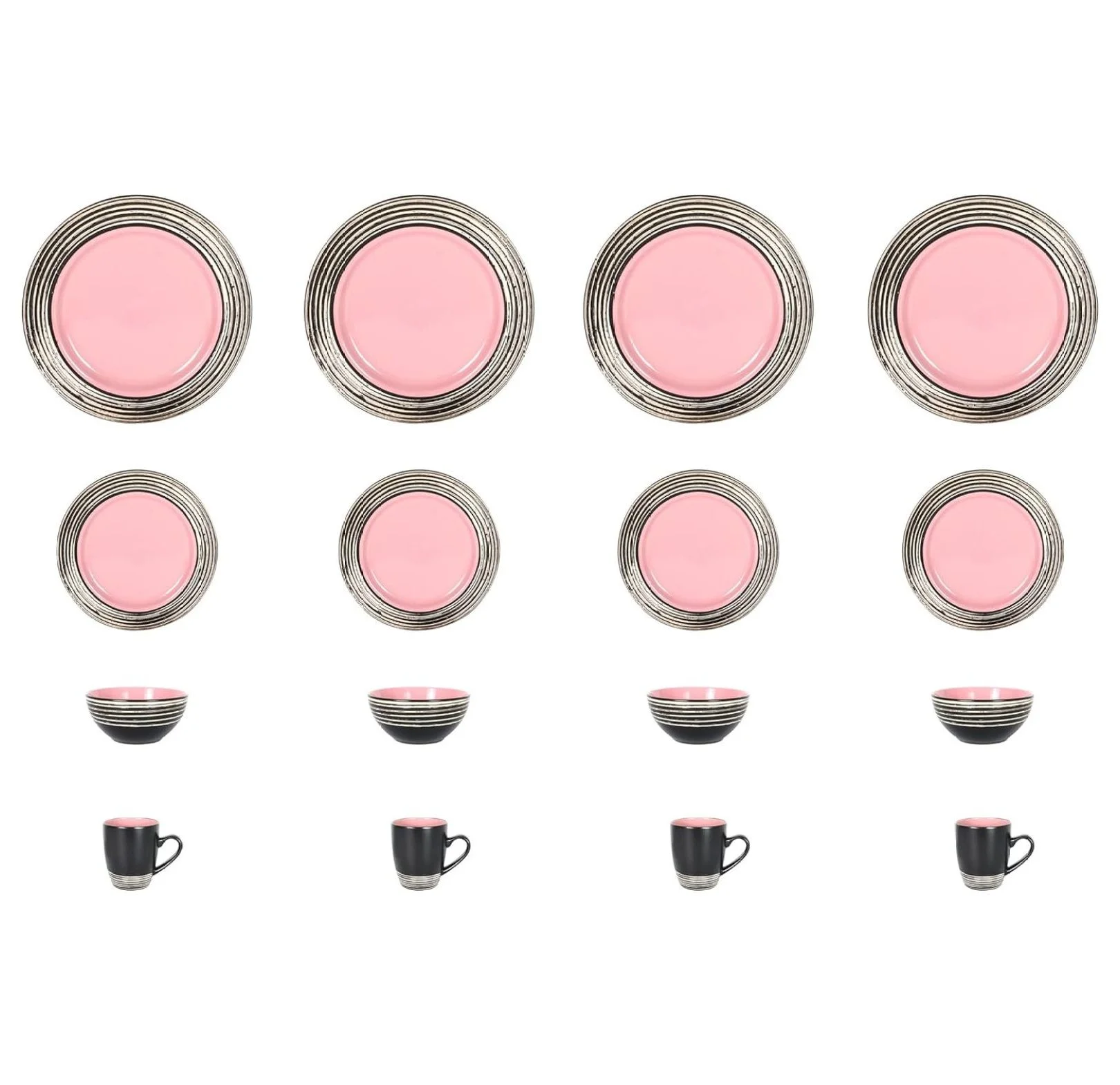saney, Stoneware Handcrafted Tree Effected Glaze Dinnerware Set (Rose, Service for 4-16pc Set)