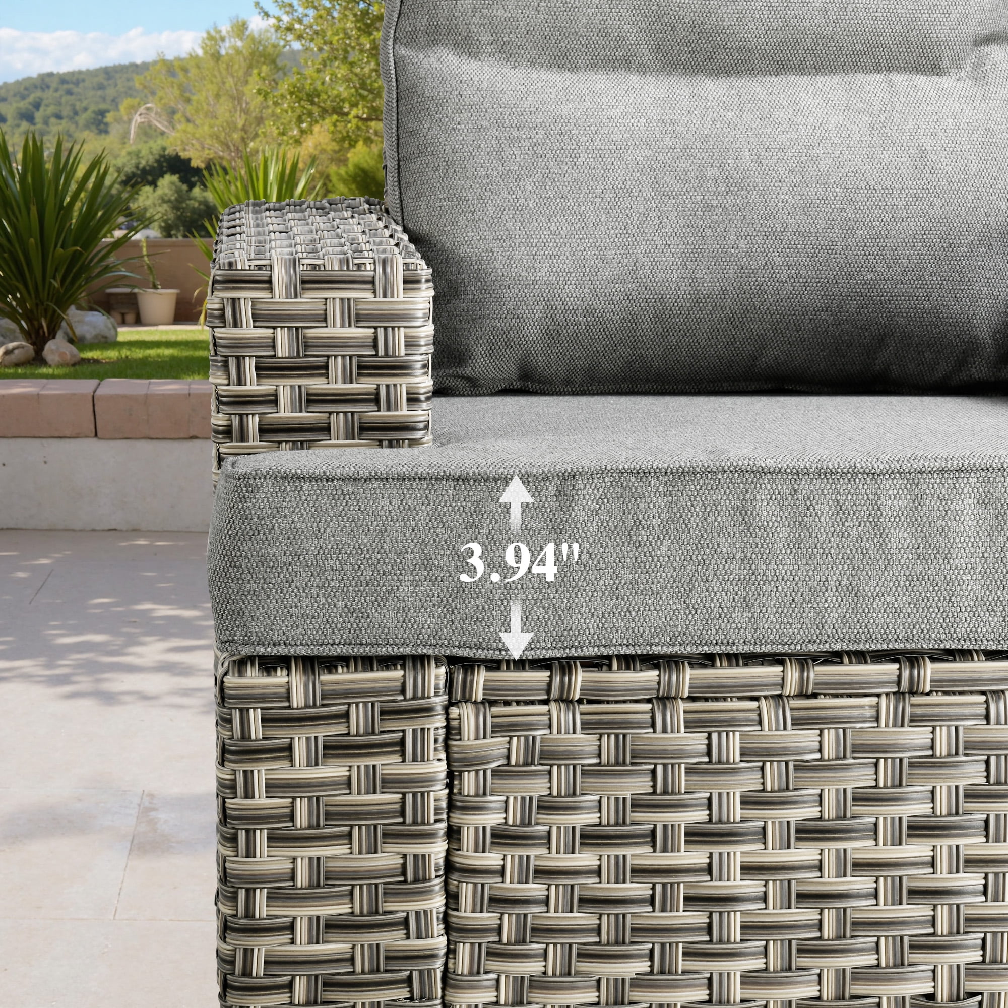 Ovios 10 Pieces Outdoor Patio Furniture Modern High-Back All-Weather Wicker Sectional Conversation Set with Propane Fire Pit Table & Swivel Chair, Dark Gray