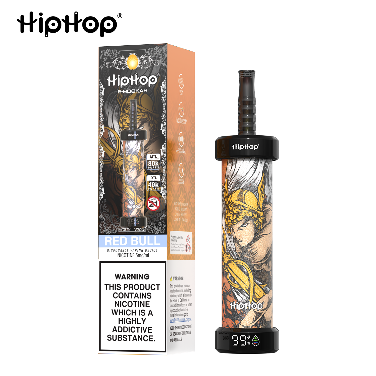 E-papieros HipHop E-Hookah 80K | Elektroniczna Szisza DTL/MTL | Ekran LED