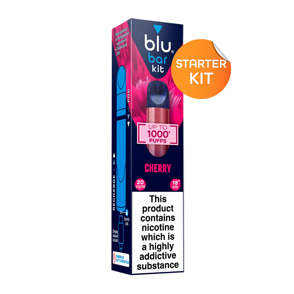 blu bar Starter Kit Rechargeable Device + Cherry Pod Vape 1000 - 2ml
