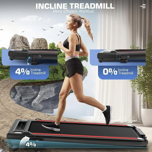 2 in 1 Folding Walking pad Treadmill, Jogging Running Under Desk Treadmill with Remote Control,Portable-Slim-Compact Treadmill for Home&Office（Black）